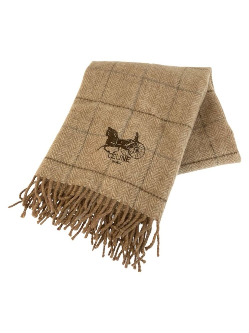 Celine Carriage Plaid Lap Blanket Beige Brown Wool